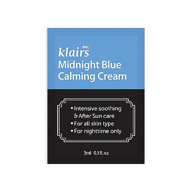 Dear, Klairs Глубокоувлажняющий ночной крем — Midnight blue calming cream, 3мл (пробник)
