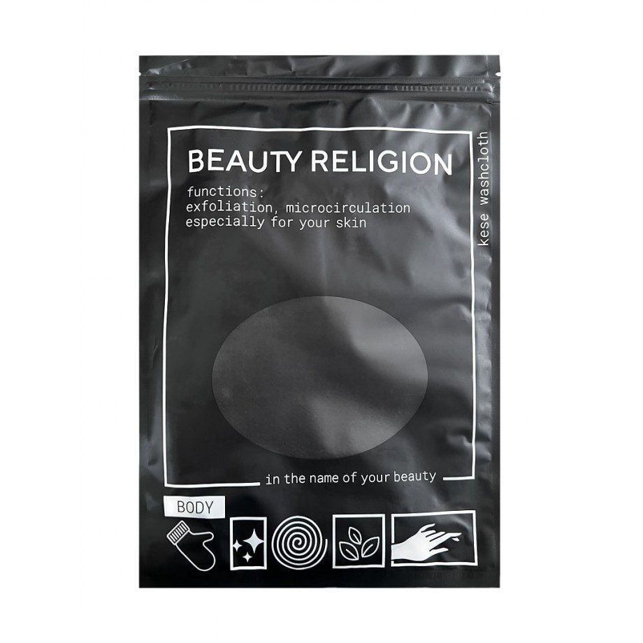 BEAUTY RELIGION Мочалка кесе для тела в форме рукавицы ЧЁРНАЯ Kese Whashcloth Black, 1 шт