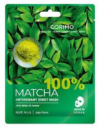 CORIMO Маска для лица тканевая МАТЧА антиоксидантная 100% Matcha, 22 г