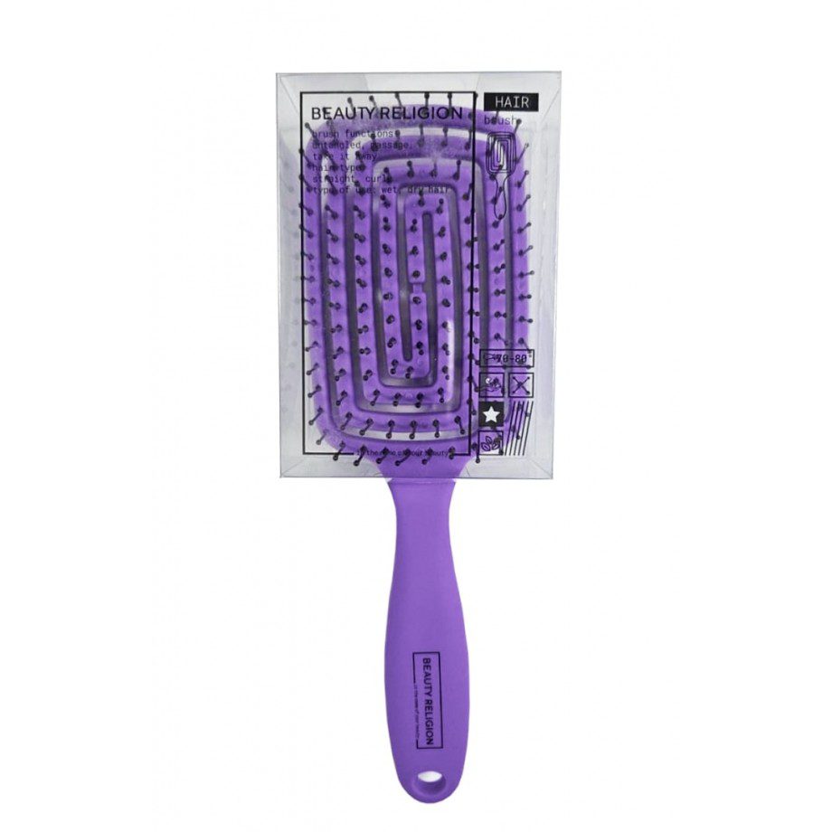 BEAUTY RELIGION Расческа массажная/распутывающая ФИОЛЕТОВАЯ мини формат Massage Brush Mini Purple
