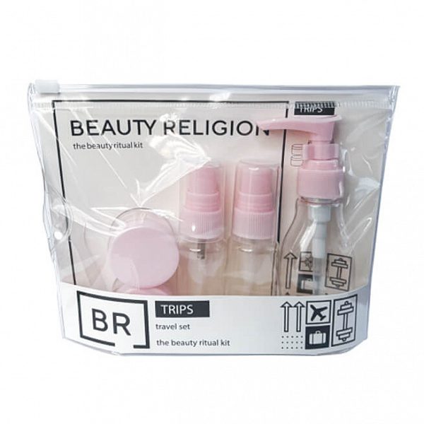 BEAUTY RELIGION НАБОР флаконов для косметических средств РОЗОВЫЙ Travel Kit (Pink), 5 шт*1 уп