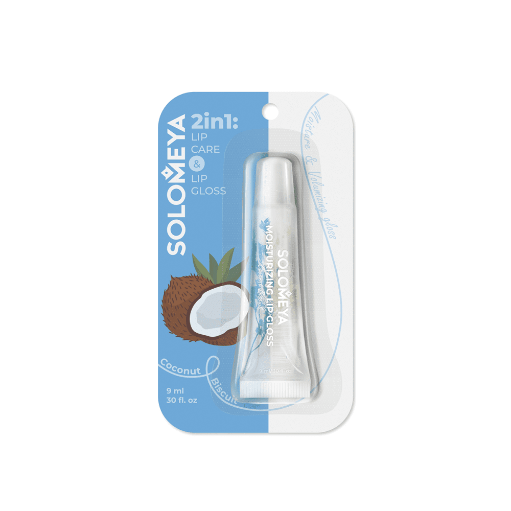SOLOMEYA Блеск для губ увлажняющий КОКОСОВЫЙ БИСКВИТ Moisturizing Lip Gloss Coconut Biscuit, 9 мл