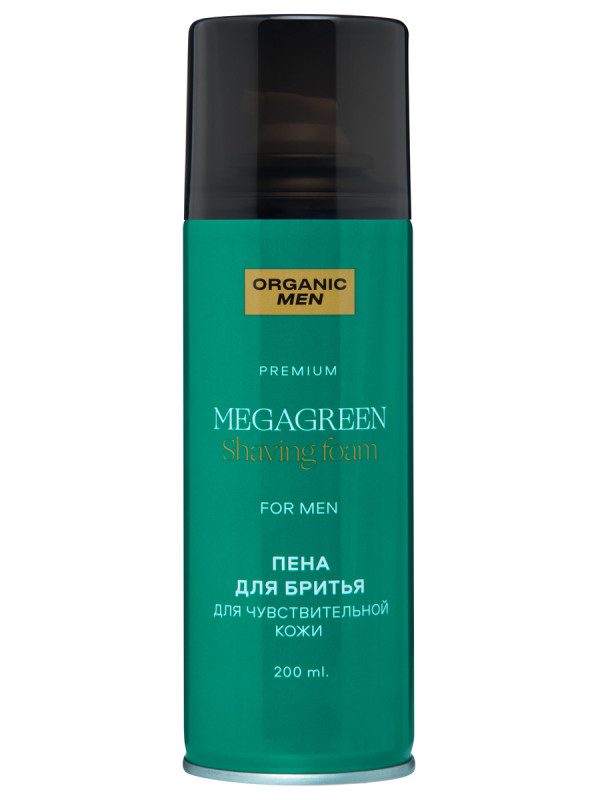 NS "Organic shop" Men ПЕНА БРИТЬЯ ДЛЯ ЧУВСТВИТЕЛЬНОЙ КОЖИ «MEGAGREEN», 200 мл