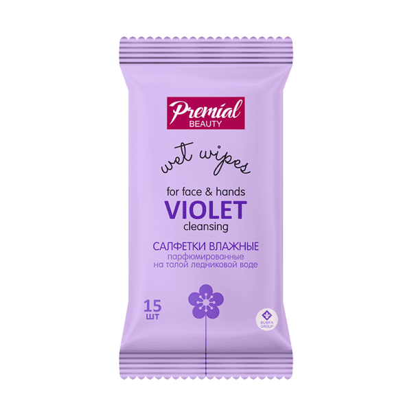 PREMIAL la fleur Салфетки влажные очищающие ароматерапия, фиалка 15 шт.