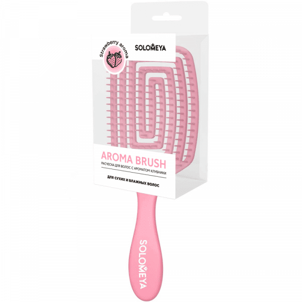 SOLOMEYA Расческа/сухих и влажных волос КЛУБНИКА Wet Detangler Mini Brush Rectangular Strawberry