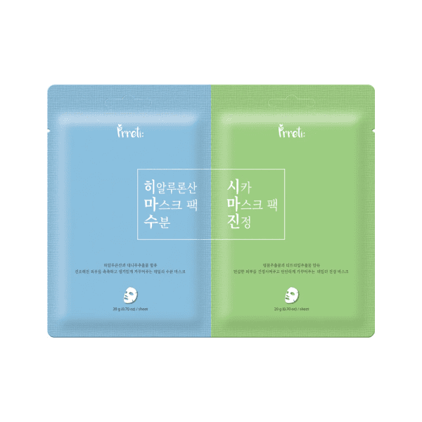Prreti Маска-дуэт тканевая/лица/Mask Dual 2Sheets Moisturizing-Hyaluronic Acid Soothing-Cica 20г*2шт