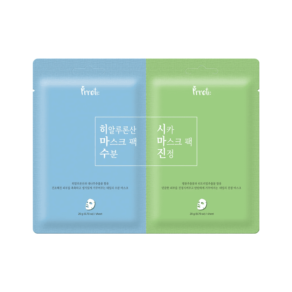 Prreti Маска-дуэт тканевая/лица/Mask Dual 2Sheets Moisturizing-Hyaluronic Acid Soothing-Cica 20г*2шт