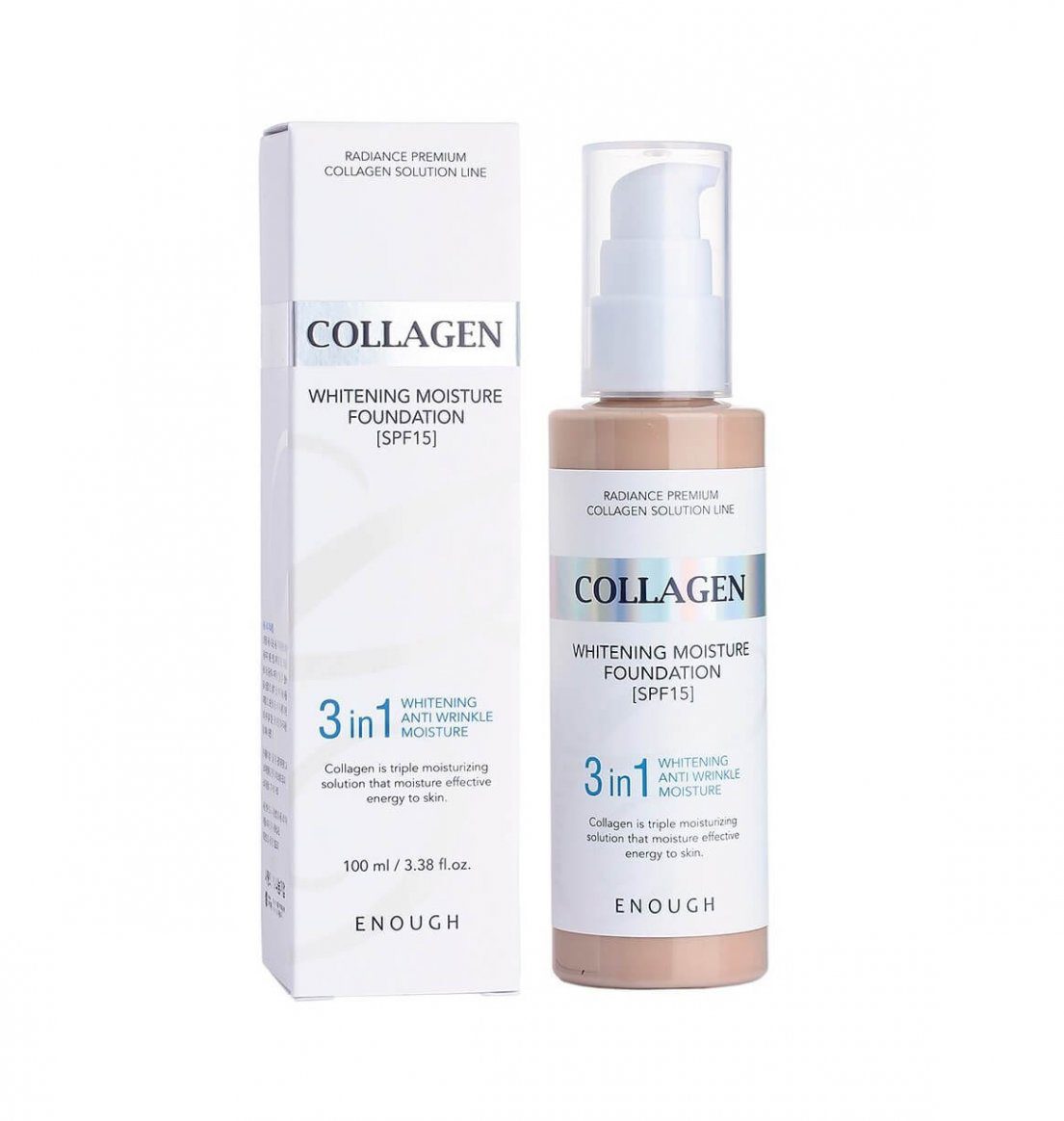 Enough COLLAGEN 3in1 WHITENING MOISTURE FOUNDATION Тональный крем с коллагеном 3в1 для сияния кожи21