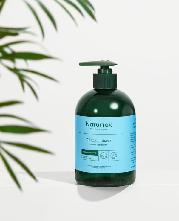 NATURTEK Мыло для рук жидкое концентрированное АЛОЭ И ГОРТЕНЗИЯ гипоаллергенное, 0,4 л