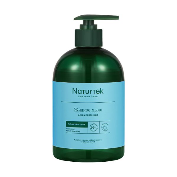 NATURTEK Мыло для рук жидкое концентрированное АЛОЭ И ГОРТЕНЗИЯ гипоаллергенное, 0,4 л