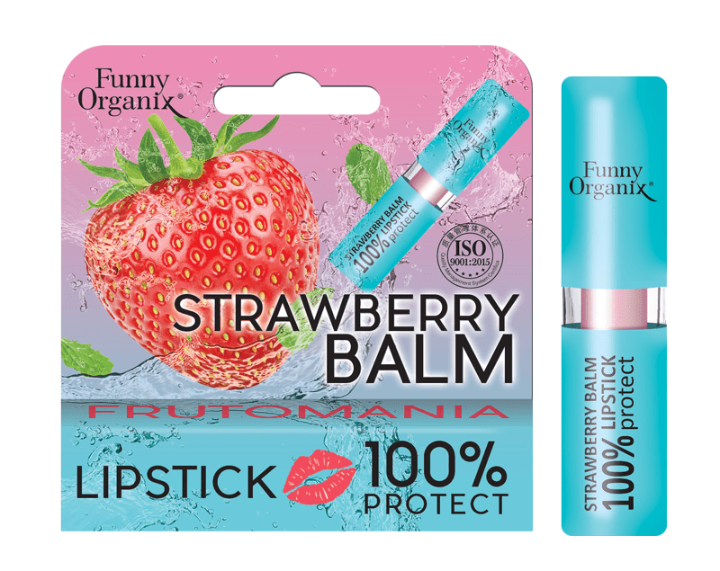 FUNNY ORGANIX Бальзам для губ STRAWBERRY 100% Protect защитный, 3,5 г