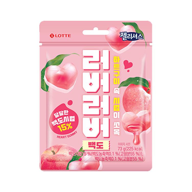 LOTTE Lover Lover White Peach - Жевательный мармелад со вкусом персика 73g