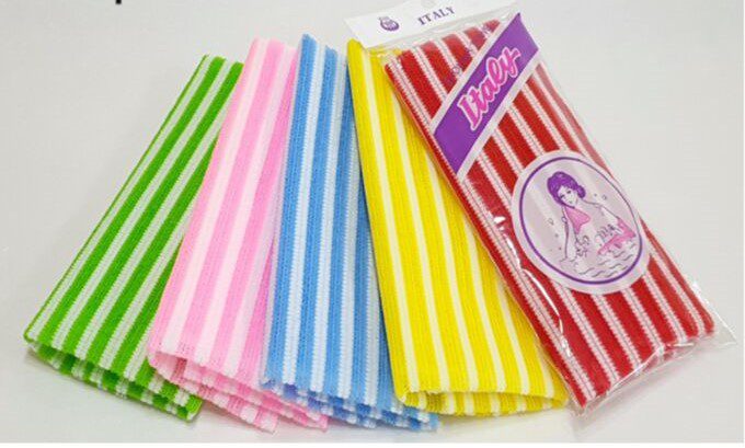 Bath Towel Stripe Long Exfoliating Мочалка полотенце длинное Цвет — голубой в белую строчку 90*28 см
