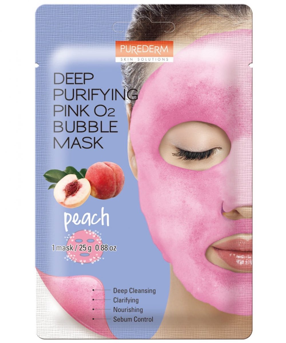 Purederm Увлажняющая кислородная маска c персиком/Deep Purifying Pink O2 Bubble Mask Peach 25 гр