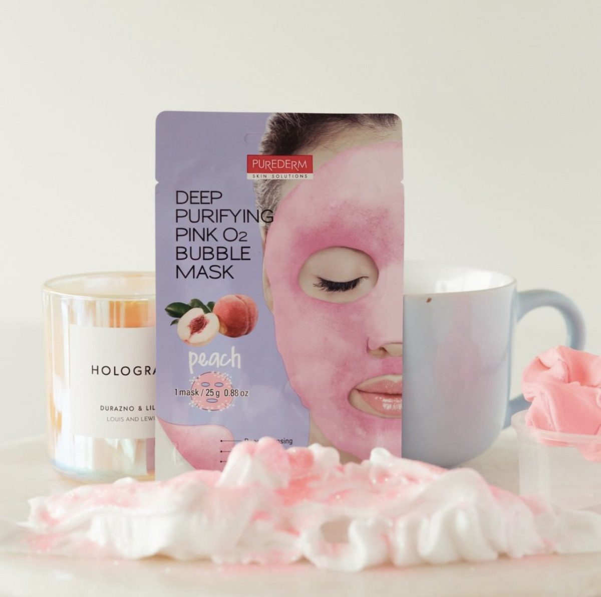 Purederm Увлажняющая кислородная маска c персиком/Deep Purifying Pink O2 Bubble Mask Peach 25 гр
