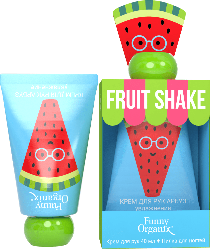 FUNNY ORGANIX НАБОР подарочный АРБУЗНЫЙ КОКТЕЙЛЬ (крем/рук+пилочка для ногтей)Fruit Shake Watermelon