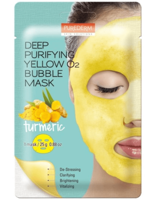 Purederm Увлажняющая кислородная маска c куркумой/Deep Purifying Yellow O2 Bubble Mask Turmeric 25