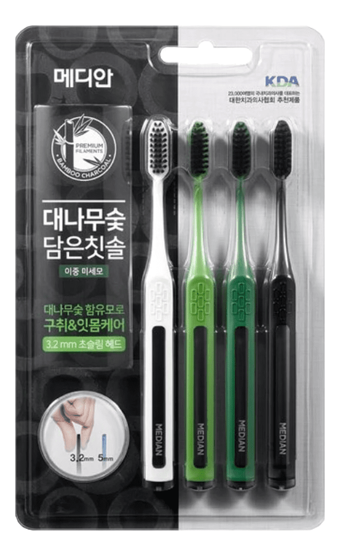 MDN Зубная щетка Median Bamboo Charcoal Toothbrush набор 4шт