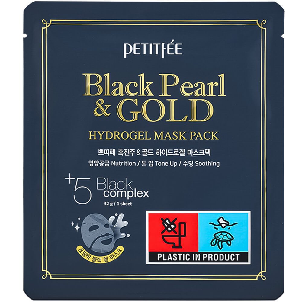 Petitfee Гидрогелевая маска с золотом и черным жемчугом/Black Pearl & Gold Hydrogel Mask Pack, 32г