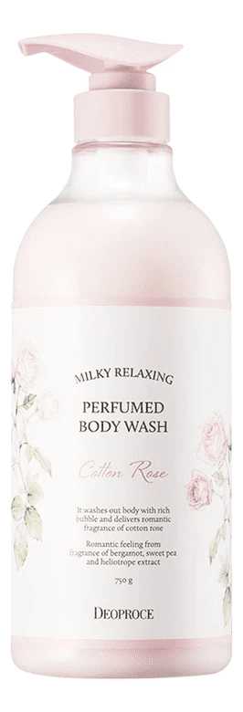 DEOPROCE MILKY RELAXING PERFUMED BODY WASH COTTON ROSE Гель/душа парфюмир аромат розы 750гр