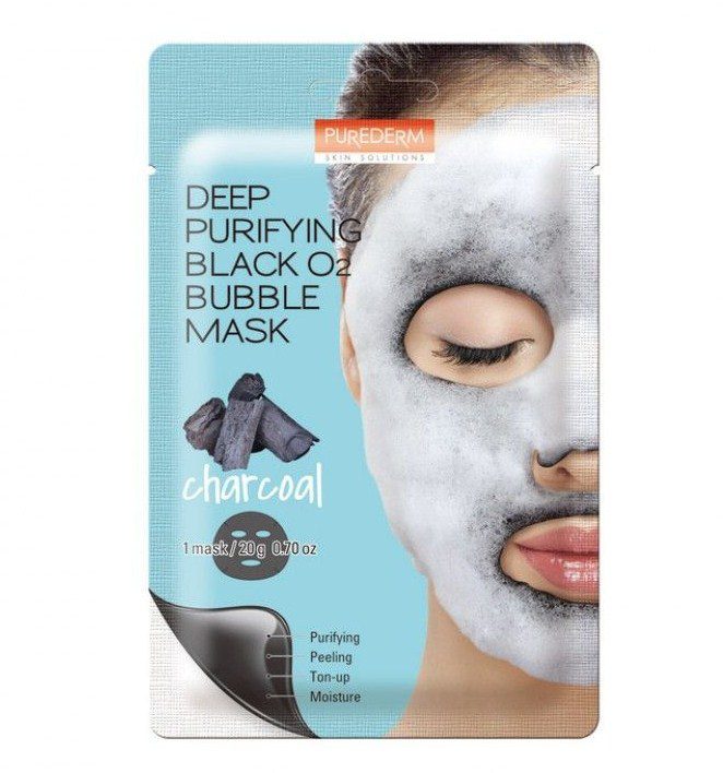 Purederm Глубоко очищающая кислородная маска для лица/Deep Purifying Black O2 Bubble Mask Charcoal