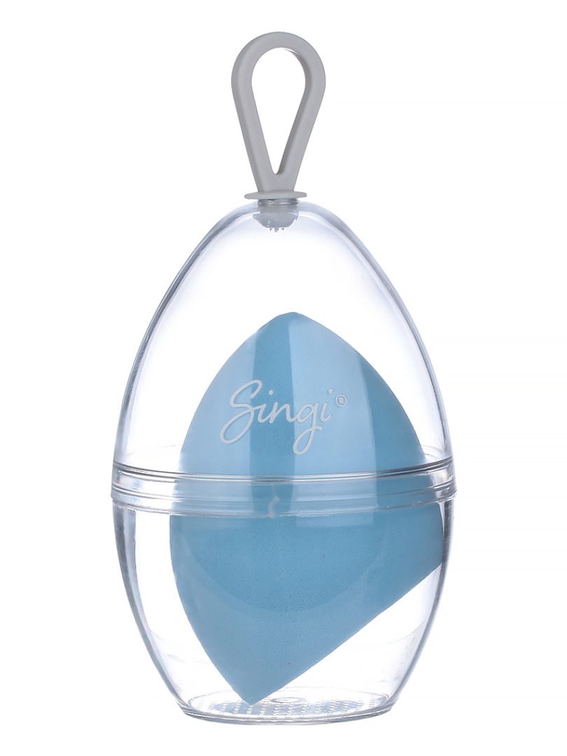 Singi Спонж косметический для макияжа лица срезанный голубой, в упаковке Blue