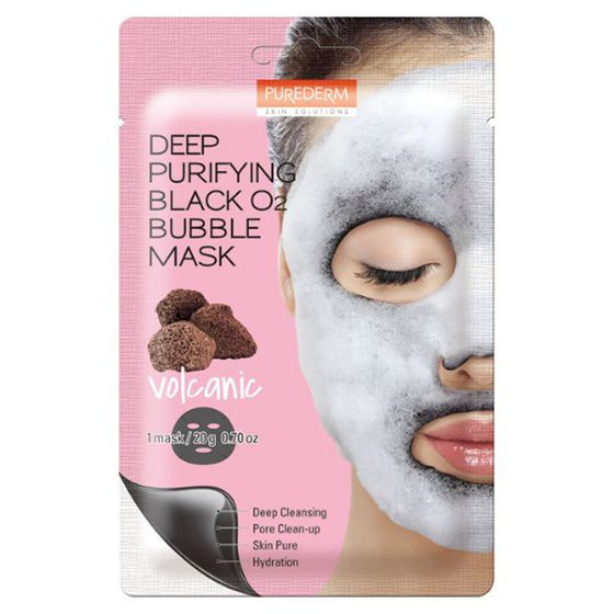 Purederm Отшелушивающая кислородная маска/Deep Purifying Black O2 Bubble Mask Volcanic 20гр