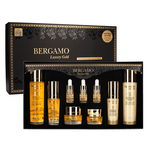 Bergamo Gold Skin Care Set 9pcs, Набор с золотом 150 мл+150 мл+50 мл+50 мл+3 шт*13 мл