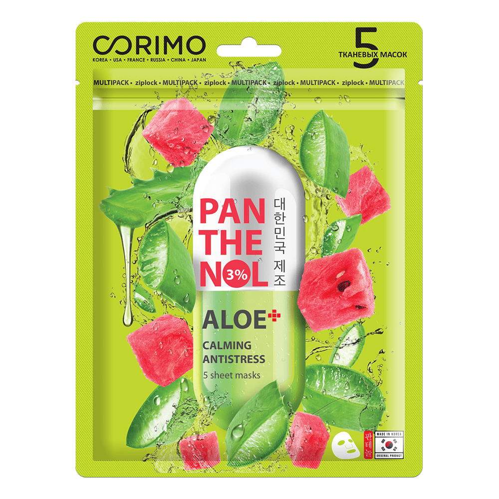 CORIMO Тканевая маска для лица тканевая ALOE-PANTHENOL 70 г CORIMO Тканевая маска для лица тканевая ALOE-PANTHENOL 70 г