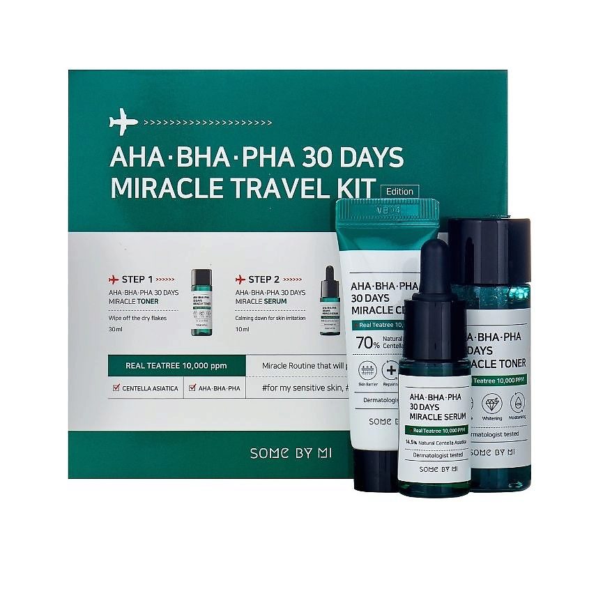 Some By Mi AHA BHA PHA 30 Days Miracle Travel Kit Набор миниатюр с кислотами для путешествий 30 г, 3