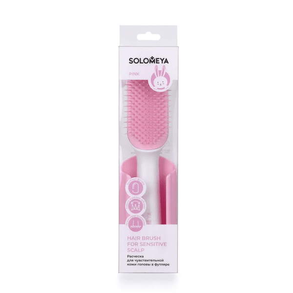 SOLOMEYA Расческа для чувствительной кожи головы РОЗОВАЯ в футляре Hair Brush For Sensitive Scalp Pi