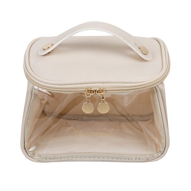 Kristaller Косметичка женская чемоданчик  прозрачная стенка  кожзам цвет кремовый