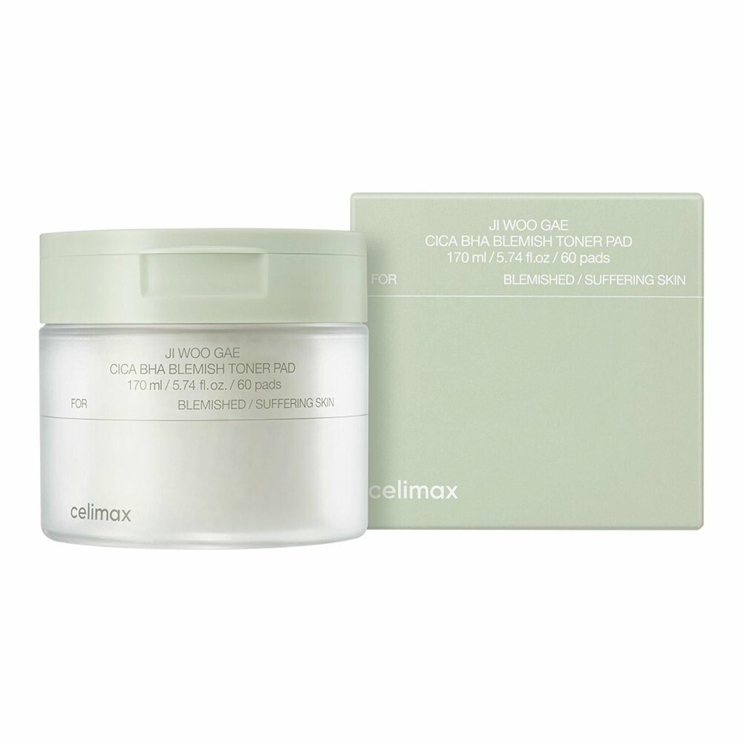 Celimax Пэды для борьбы с несовершенствами кожи — Jiwoogae cica BHA blemish toner pad, 60шт