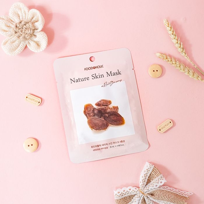 FOODAHOLIC NATURE SKIN MASK #RED GINSENG Тканевая маска для лица с экстрактом красного женьшеня 25г