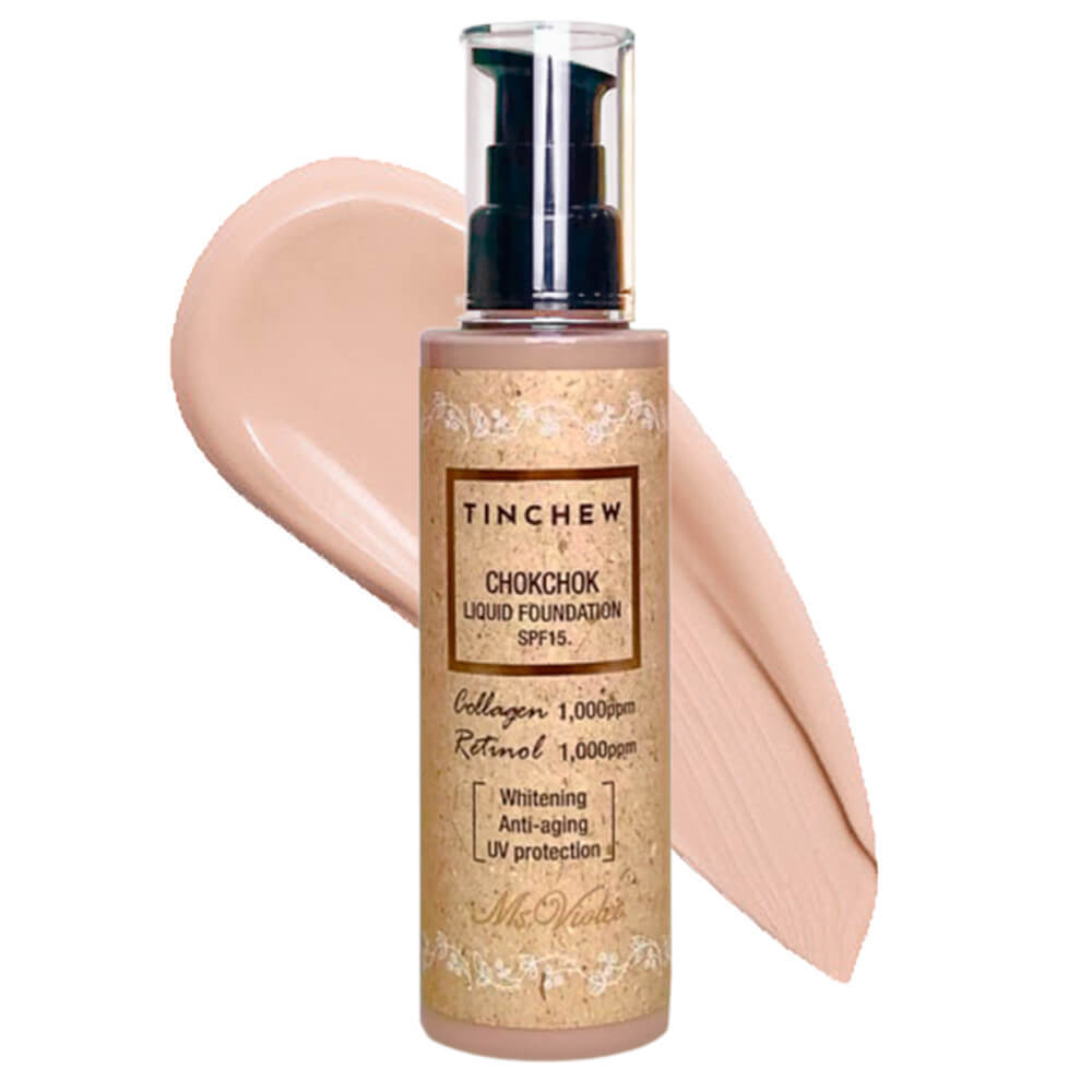 Tinchew Крем тональный увлажн коллаген и ретинол/Chokchok LiquidFoundationSPF15 №21 NaturalBeige110г